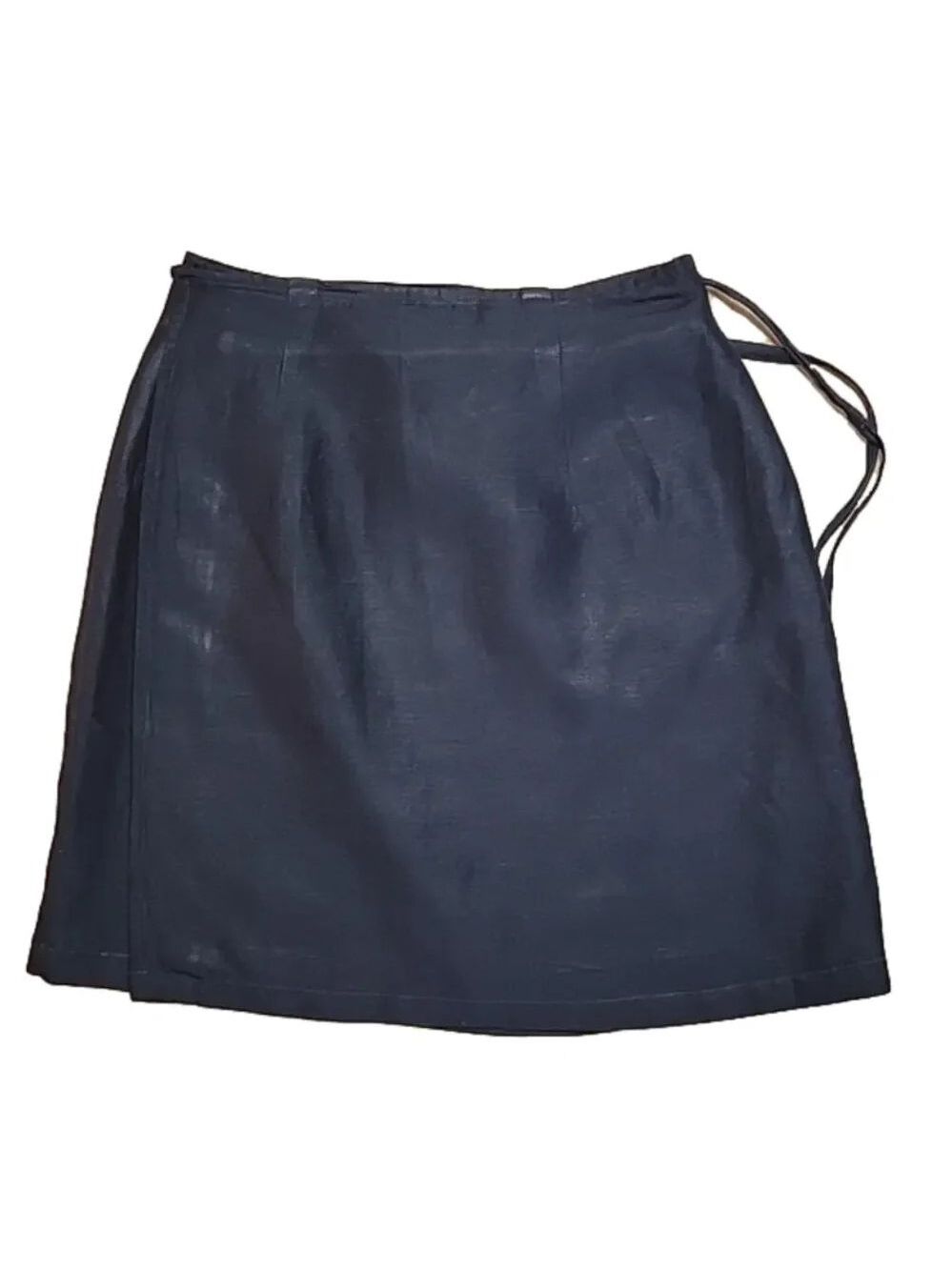 Patrick Collection Navy Silk/Linen Blend Wrap Skirt Size 6 EUC